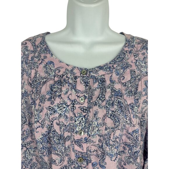J.Jill Womens Boho Style Pink & Blue Paisley Print Linen Tunic Top Size 2X - Picture 2 of 9